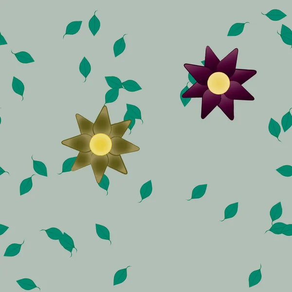 Fleurs Avec Feuilles Fond Sans Couture Illustration Vectorielle — Image vectorielle