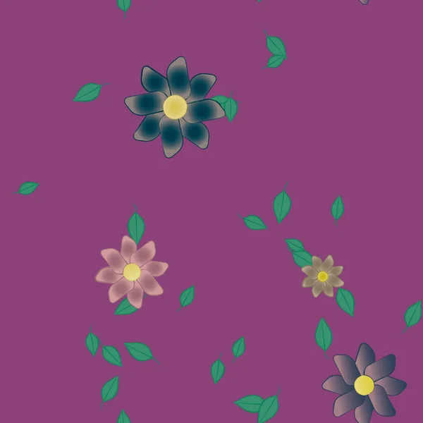 Fleurs Abstraites Avec Des Feuilles Vertes Motif Sans Couture Illustration — Image vectorielle