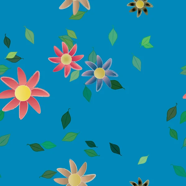 Blumen Mit Blättern Nahtloser Hintergrund Vektorillustration — Stockvektor