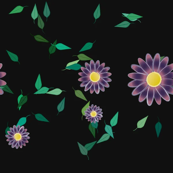 Flores Com Folhas Sem Costura Fundo Ilustração Vetorial — Vetor de Stock