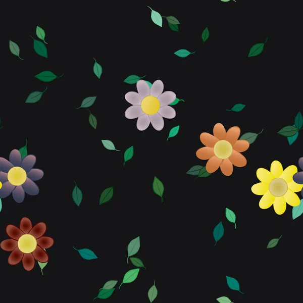 Abstrakta Blommor Med Gröna Blad Sömlös Mönster Vektor Illustration — Stock vektor