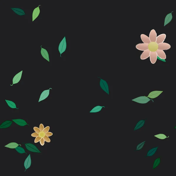 Abstrakta Blommor Med Gröna Blad Sömlös Mönster Vektor Illustration — Stock vektor