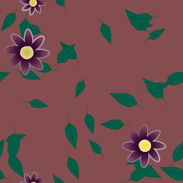 Fleurs Abstraites Avec Des Feuilles Vertes Motif Sans Couture Illustration — Image vectorielle