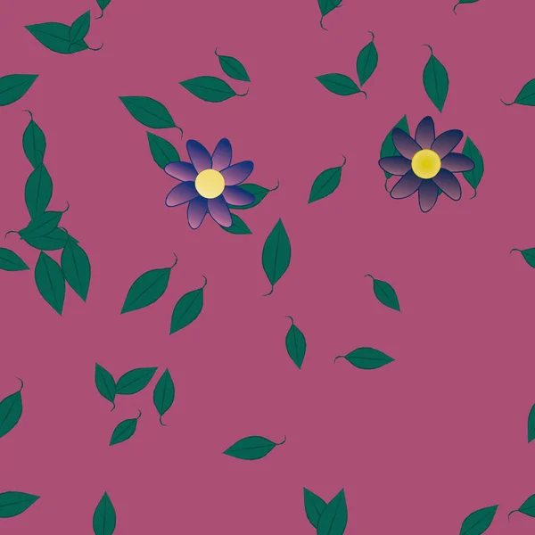 Flores Com Folhas Sem Costura Fundo Ilustração Vetorial — Vetor de Stock