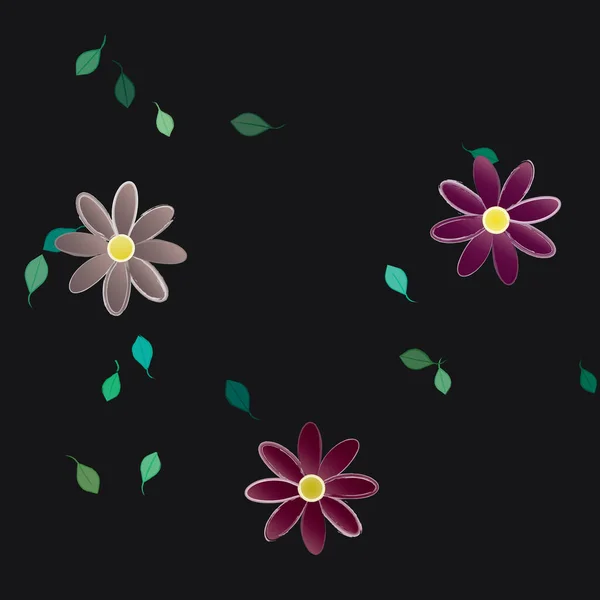 Flores Con Hojas Fondo Sin Costuras Ilustración Vectorial — Archivo Imágenes Vectoriales