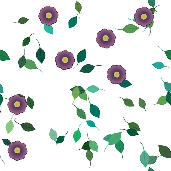 Flores Abstractas Con Hojas Verdes Patrón Sin Costura Ilustración Vectorial — Vector de stock