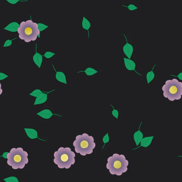 Flores Con Hojas Fondo Sin Costuras Ilustración Vectorial — Archivo Imágenes Vectoriales