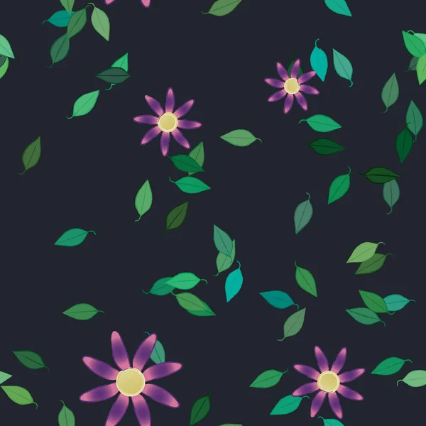 Flores Con Hojas Fondo Sin Costuras Ilustración Vectorial — Archivo Imágenes Vectoriales