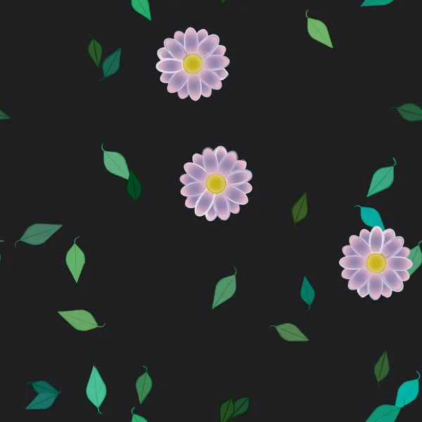 Flores Abstractas Con Hojas Verdes Patrón Sin Costura Ilustración Vectorial — Vector de stock