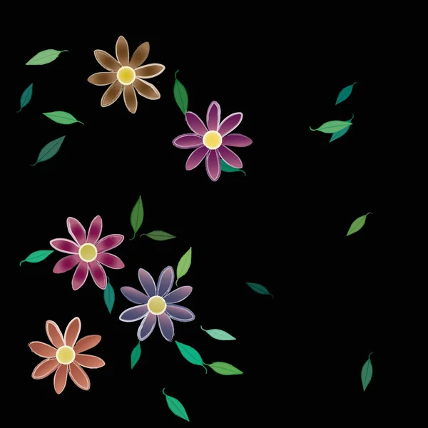 Flores Abstractas Con Hojas Verdes Patrón Sin Costura Ilustración Vectorial — Vector de stock