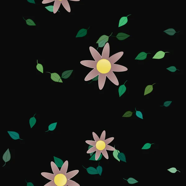 Fleurs Avec Feuilles Fond Sans Couture Illustration Vectorielle — Image vectorielle