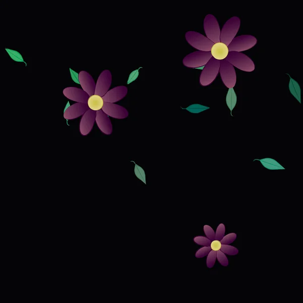 Fleurs Avec Feuilles Fond Sans Couture Illustration Vectorielle — Image vectorielle