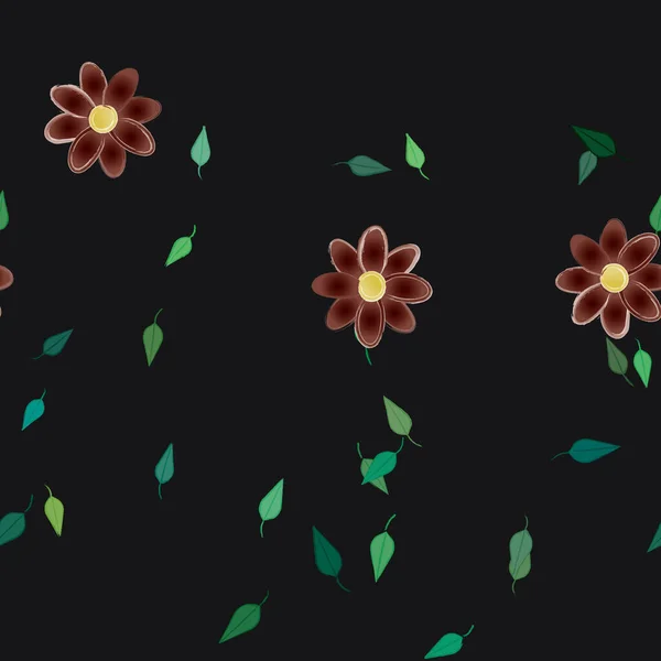 Flores Con Hojas Fondo Sin Costuras Ilustración Vectorial — Archivo Imágenes Vectoriales