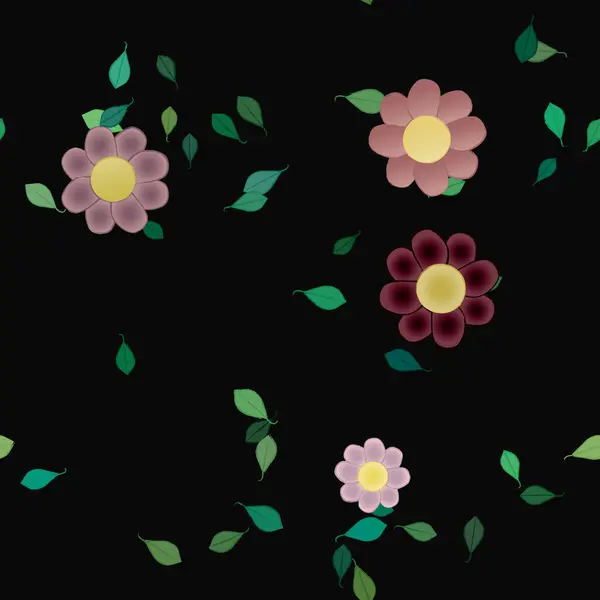 Flores Con Hojas Fondo Sin Costuras Ilustración Vectorial — Vector de stock