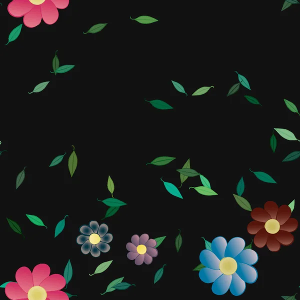 Flores Con Hojas Fondo Sin Costuras Ilustración Vectorial — Vector de stock