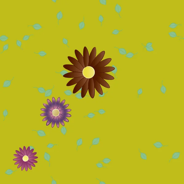 Flores Con Hojas Fondo Sin Costuras Ilustración Vectorial — Vector de stock