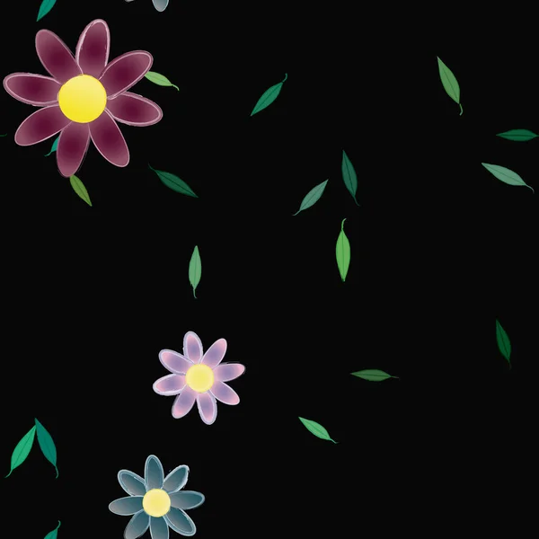 Flores Con Hojas Fondo Sin Costuras Ilustración Vectorial — Archivo Imágenes Vectoriales