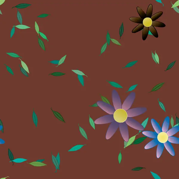 Flores Con Hojas Fondo Sin Costuras Ilustración Vectorial — Vector de stock