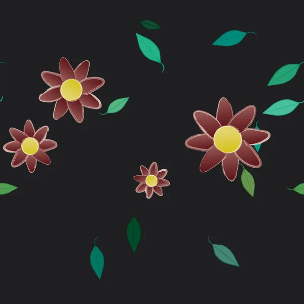 Flores Con Hojas Fondo Sin Costuras Ilustración Vectorial — Archivo Imágenes Vectoriales