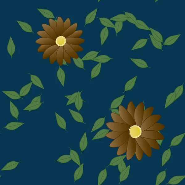 Blommor Med Blad Sömlös Bakgrund Vektor Illustration — Stock vektor