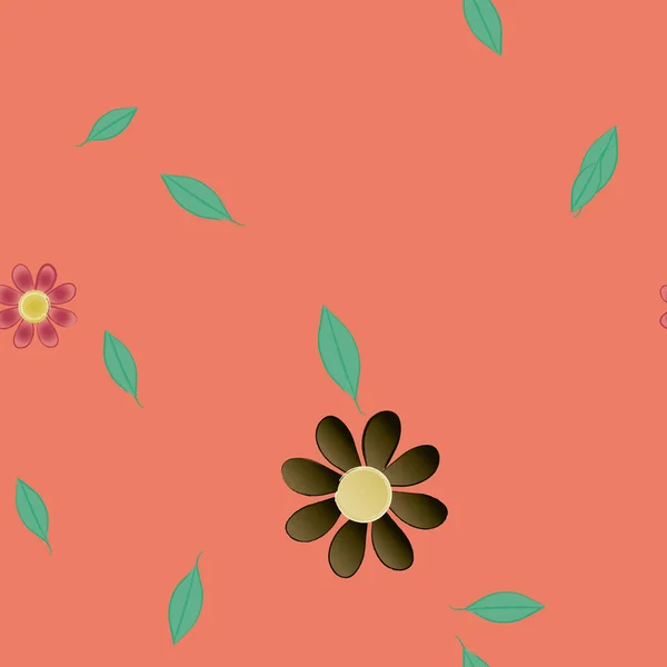 Flores Con Hojas Fondo Sin Costuras Ilustración Vectorial — Vector de stock