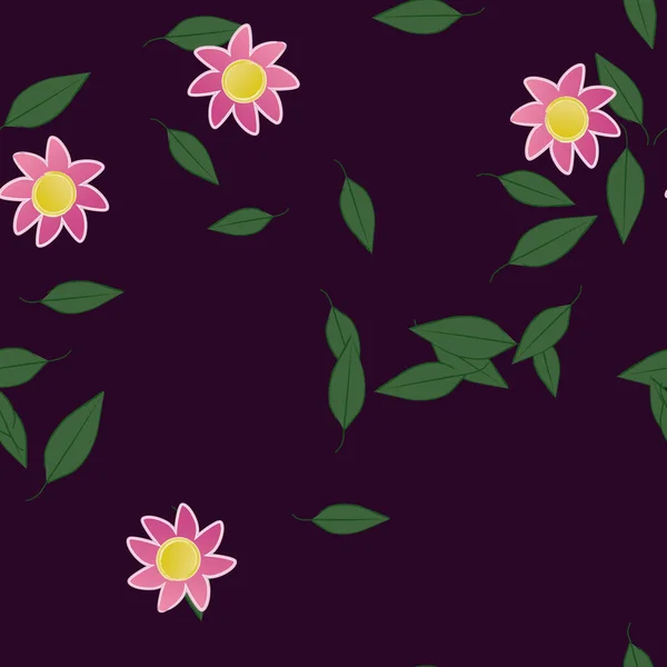 Flores Con Hojas Fondo Sin Costuras Ilustración Vectorial — Archivo Imágenes Vectoriales