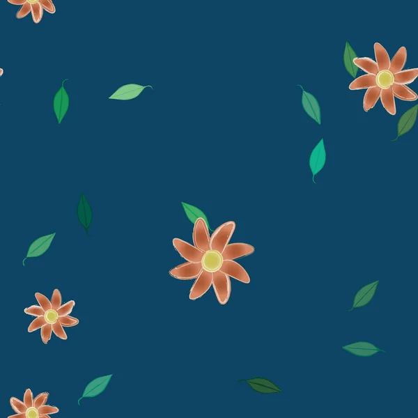 Fleurs Abstraites Avec Des Feuilles Vertes Motif Sans Couture Illustration — Image vectorielle