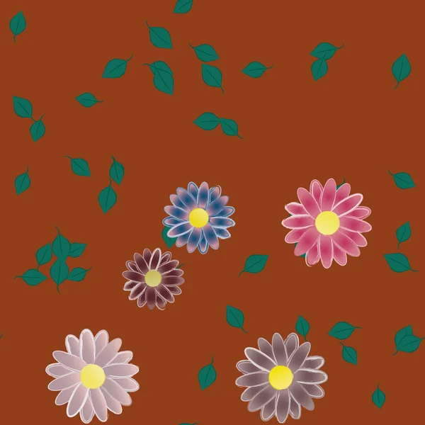 Flores Abstractas Con Hojas Verdes Patrón Sin Costura Ilustración Vectorial — Vector de stock