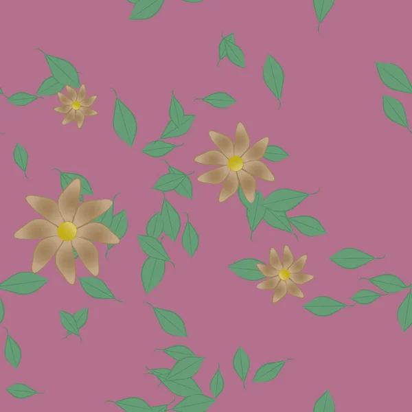 Flores Abstractas Con Hojas Verdes Patrón Sin Costura Ilustración Vectorial — Vector de stock