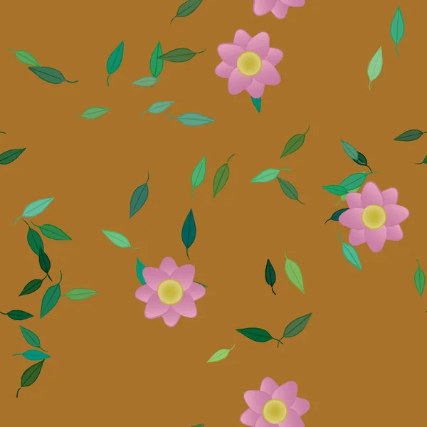 Flores Con Hojas Fondo Sin Costuras Ilustración Vectorial — Vector de stock