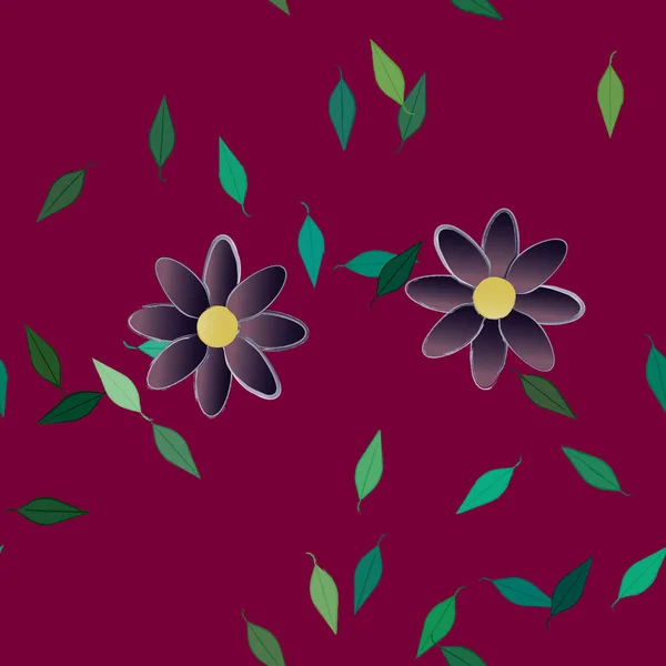 Flores Con Hojas Fondo Sin Costuras Ilustración Vectorial — Vector de stock