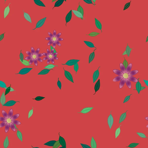 Abstrakta Blommor Med Gröna Blad Sömlös Mönster Vektor Illustration — Stock vektor