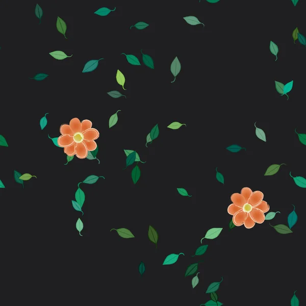 Flores Con Hojas Fondo Sin Costuras Ilustración Vectorial — Vector de stock