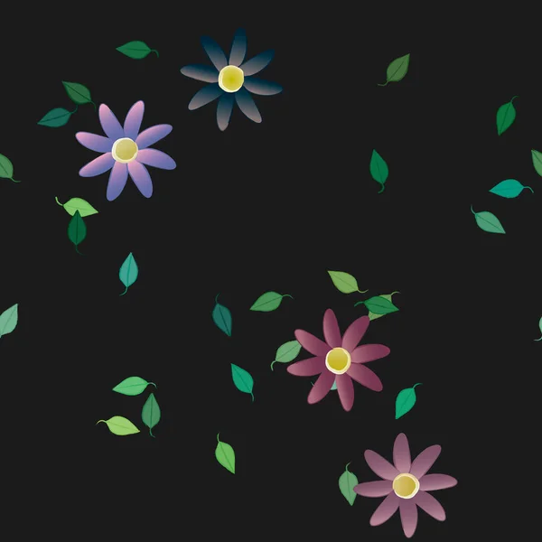 Fleurs Abstraites Avec Des Feuilles Vertes Motif Sans Couture Illustration — Image vectorielle