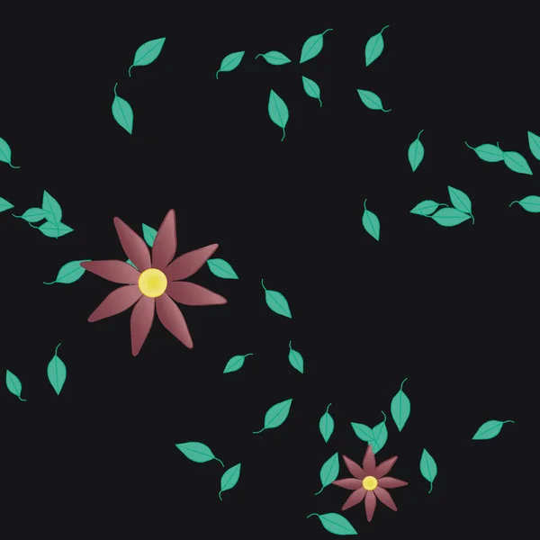 Flores Con Hojas Fondo Sin Costuras Ilustración Vectorial — Archivo Imágenes Vectoriales