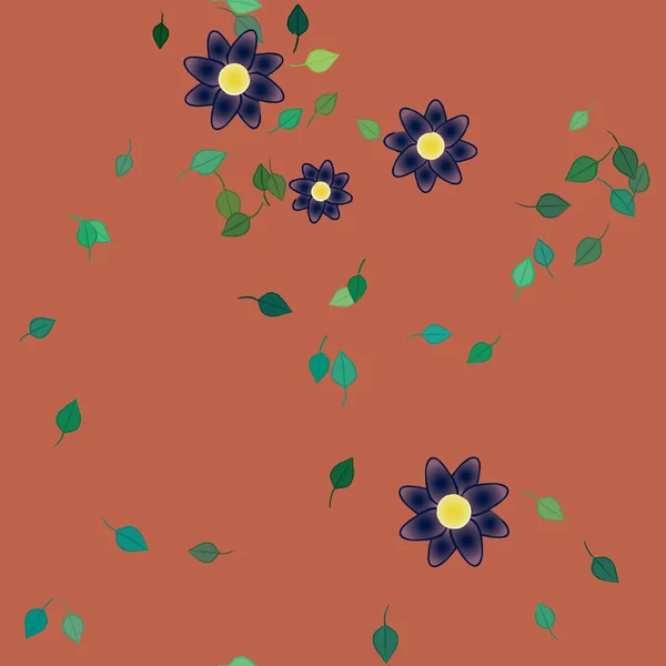 Fleurs Abstraites Avec Des Feuilles Vertes Motif Sans Couture Illustration — Image vectorielle