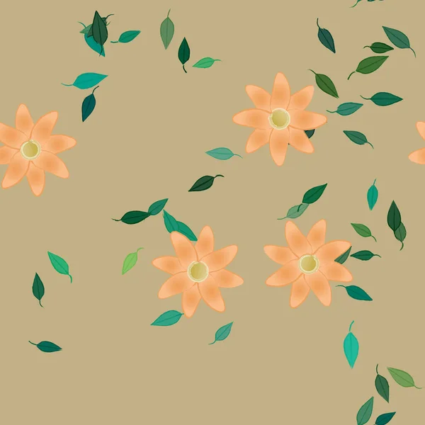 Fleurs Abstraites Avec Des Feuilles Vertes Motif Sans Couture Illustration — Image vectorielle