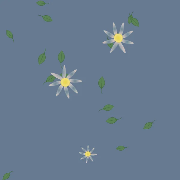 Flores Abstractas Con Hojas Verdes Patrón Sin Costura Ilustración Vectorial — Vector de stock