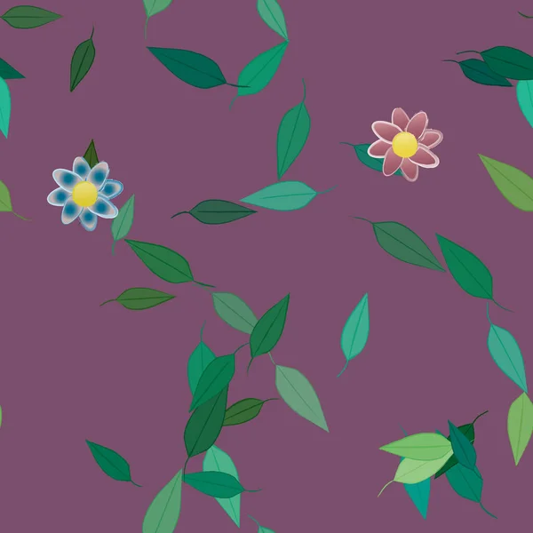 Blumen Mit Blättern Nahtloser Hintergrund Vektorillustration — Stockvektor