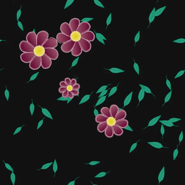 Flores Abstractas Con Hojas Verdes Patrón Sin Costura Ilustración Vectorial — Archivo Imágenes Vectoriales