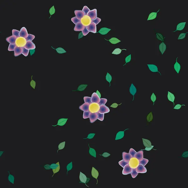 Flores Abstractas Con Hojas Verdes Patrón Sin Costura Ilustración Vectorial — Vector de stock