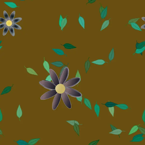 Flores Abstractas Con Hojas Verdes Patrón Sin Costura Ilustración Vectorial — Vector de stock