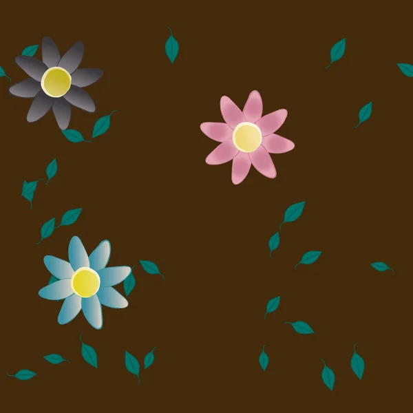 Flores Abstractas Con Hojas Verdes Patrón Sin Costura Ilustración Vectorial — Vector de stock