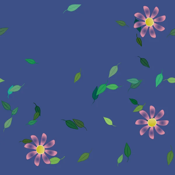 Flores Con Hojas Fondo Sin Costuras Ilustración Vectorial — Archivo Imágenes Vectoriales