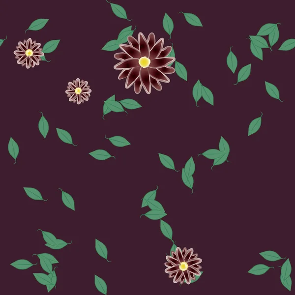 Fleurs Abstraites Avec Des Feuilles Vertes Motif Sans Couture Illustration — Image vectorielle