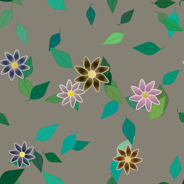 Fleurs Avec Feuilles Fond Sans Couture Illustration Vectorielle — Image vectorielle