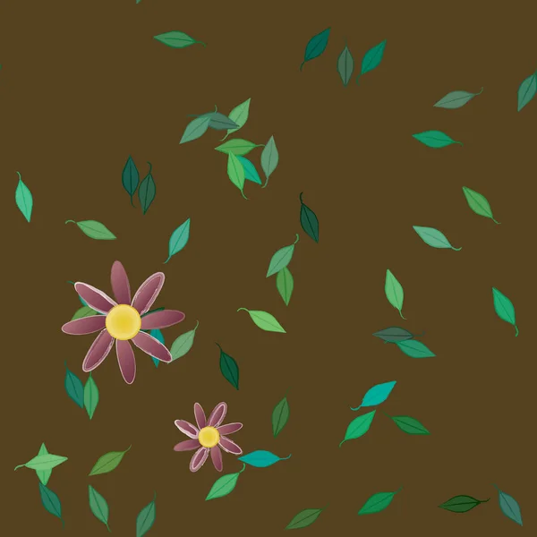 Flores Abstractas Con Hojas Verdes Patrón Sin Costura Ilustración Vectorial — Vector de stock