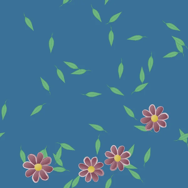 Flores Abstractas Con Hojas Verdes Patrón Sin Costura Ilustración Vectorial — Vector de stock