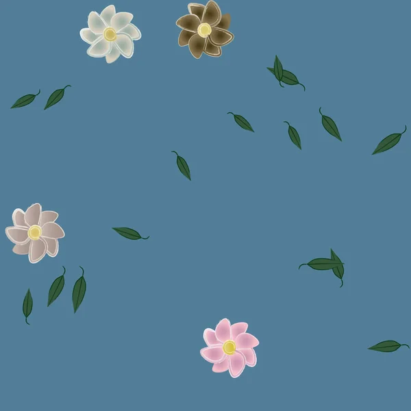 Flores Con Hojas Fondo Sin Costuras Ilustración Vectorial — Vector de stock