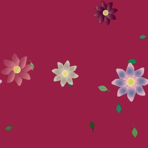 Flores Con Hojas Fondo Sin Costuras Ilustración Vectorial — Archivo Imágenes Vectoriales